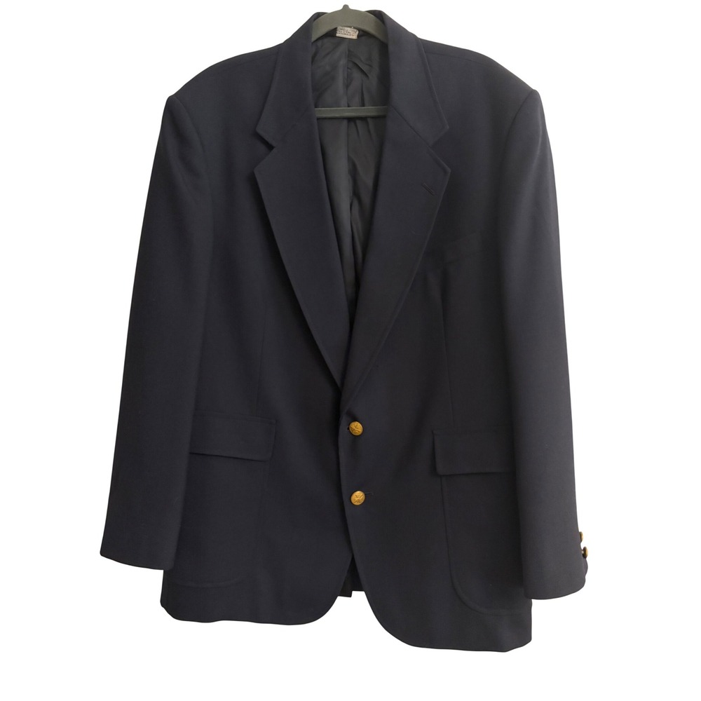 Ivy Crew Sport Coat 44R Navy Blue Blazer, Gold Button, USA, Preppy, Wool, Office